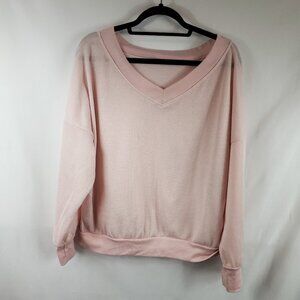 Womens Light Pink Lng Slv Wide V Neck Thermal Insulation Sweater Sz 2XL